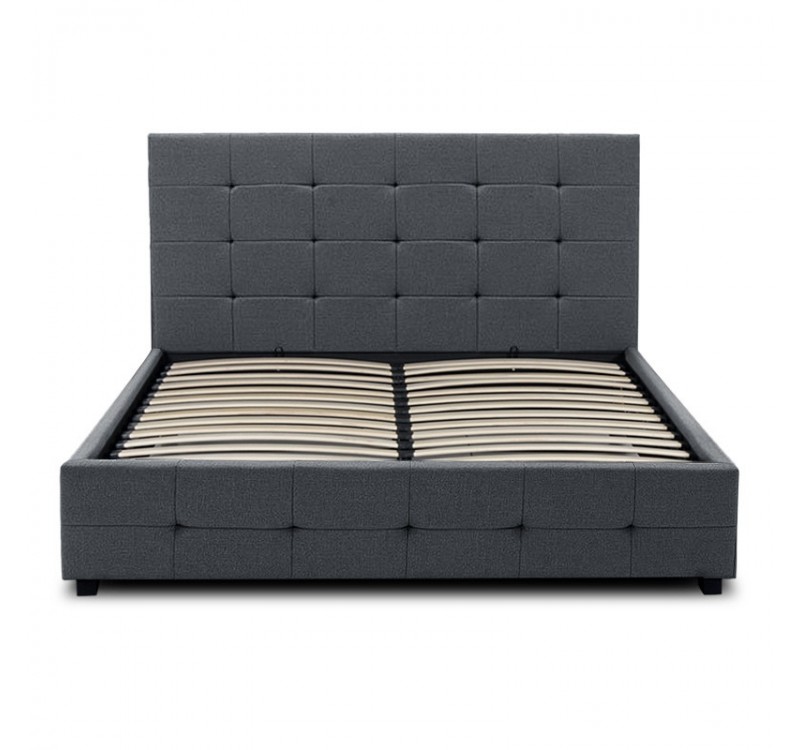 Κρεβάτι Iro Megapap υφασμάτινο με αποθηκευτικό χώρο χρώμα ανθρακί 150x200εκ.