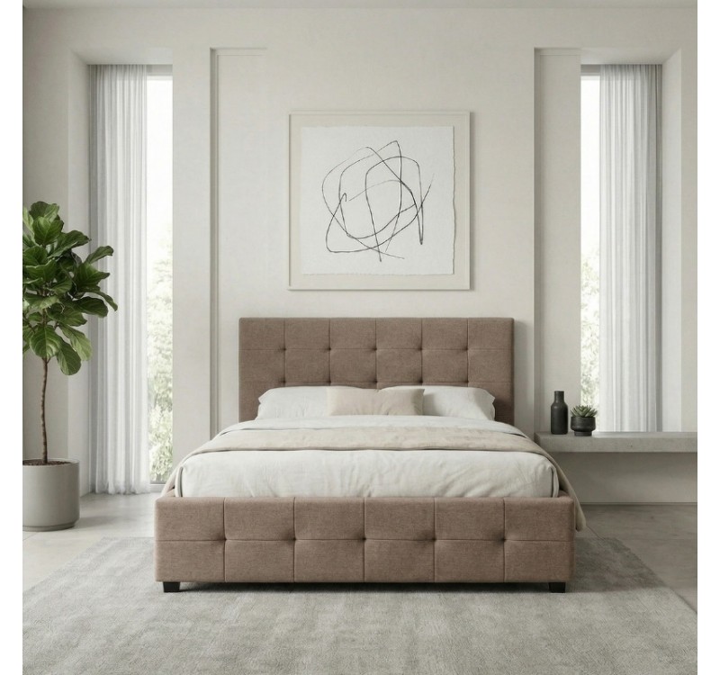 Κρεβάτι Iro Megapap υφασμάτινο με αποθηκευτικό χώρο χρώμα μπεζ - καφέ 150x200εκ.