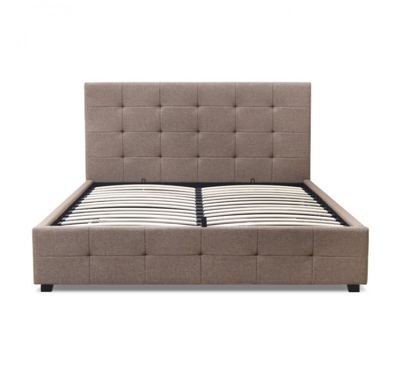 Κρεβάτι Iro Megapap υφασμάτινο με αποθηκευτικό χώρο χρώμα μπεζ - καφέ 150x200εκ.