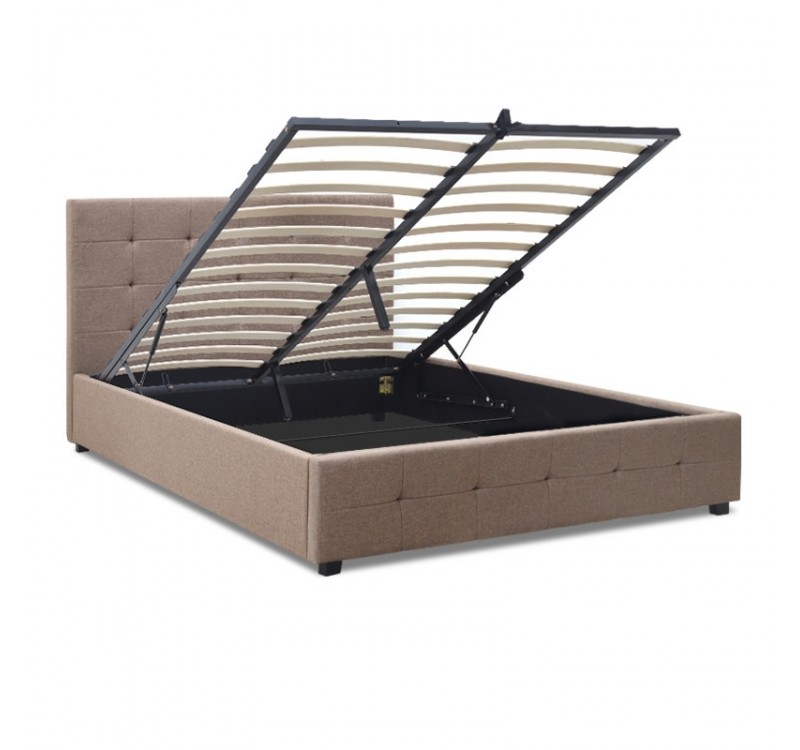 Κρεβάτι Iro Megapap υφασμάτινο με αποθηκευτικό χώρο χρώμα μπεζ - καφέ 150x200εκ.