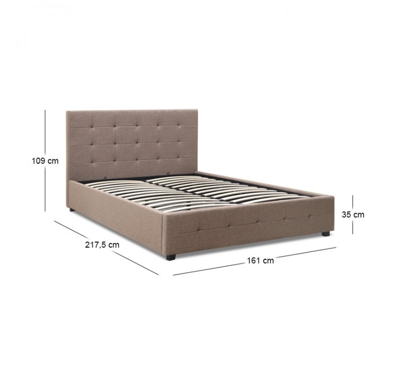Κρεβάτι Iro Megapap υφασμάτινο με αποθηκευτικό χώρο χρώμα μπεζ - καφέ 150x200εκ.