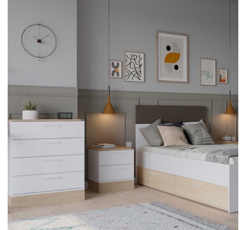 Κομοδίνo Base Megapap χρώμα λευκό - sonoma 45x40x52εκ.