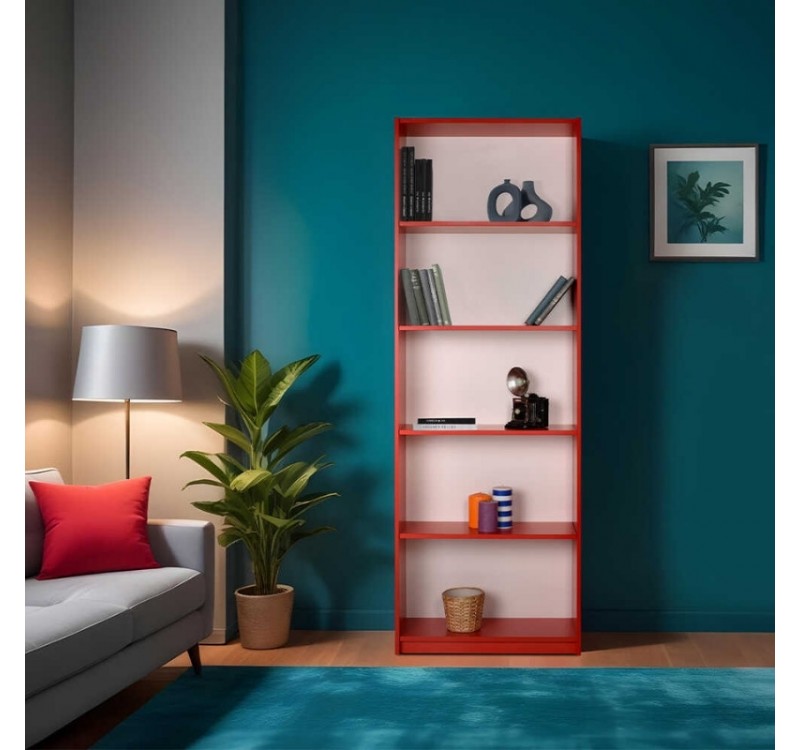 Βιβλιοθήκη Max Megapap χρώμα κόκκινο 58x23x170εκ.