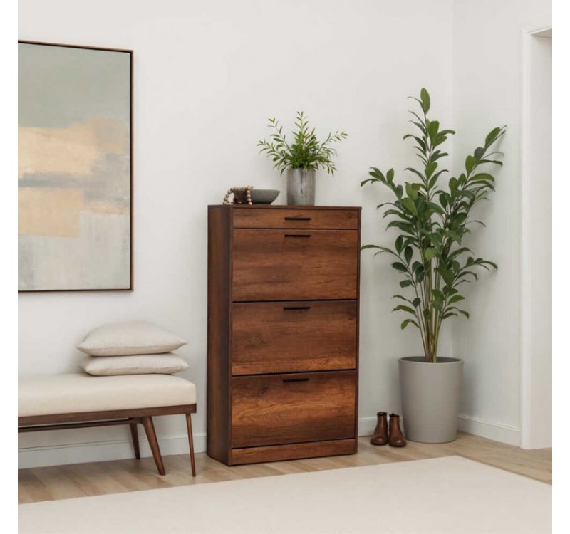 Παπουτσοθήκη Flat Megapap 18 ζεύγων χρώμα καρυδί 75x29x128εκ.