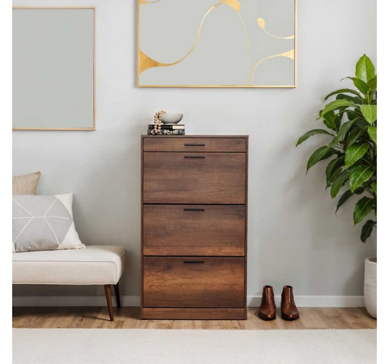 Παπουτσοθήκη Flat Megapap 18 ζεύγων χρώμα καρυδί 75x29x128εκ.