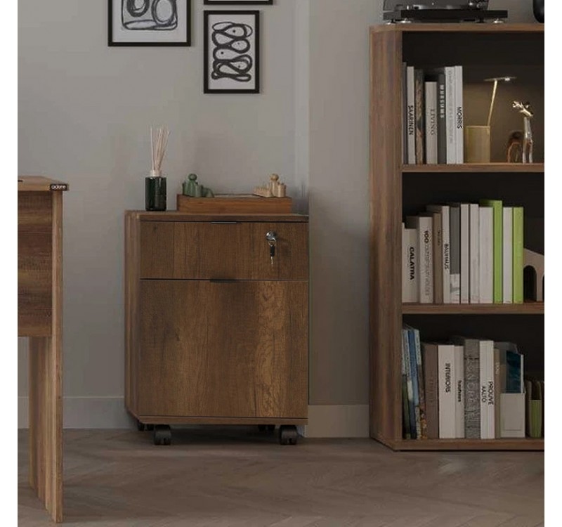 Συρταριέρα γραφείου με κλειδαριά Rio Megapap τροχήλατη χρώμα καρυδί 41x45x61 εκ.