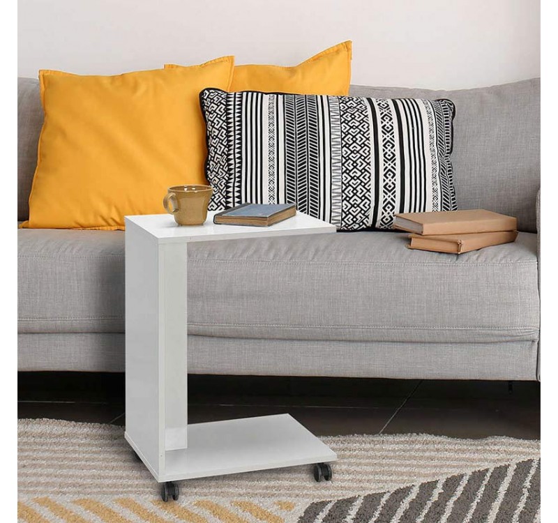 Τραπεζάκι βοηθητικό C-Shaped Megapap χρώμα λευκό gloss 35x45x65εκ.