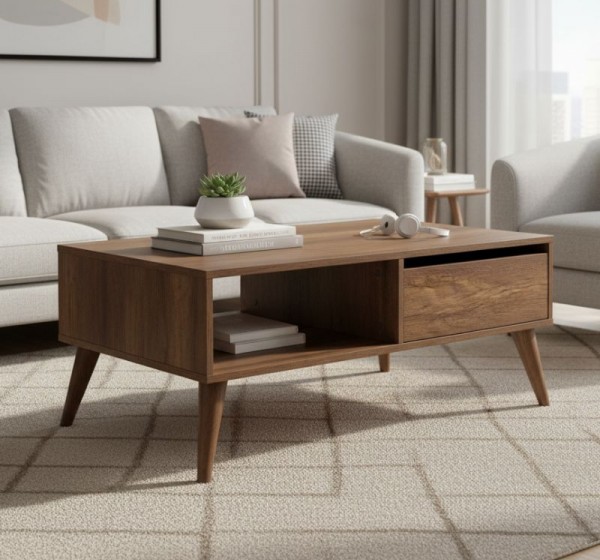 Τραπεζάκι σαλονιού Slide Megapap χρώμα καρυδί 110x65x42εκ.