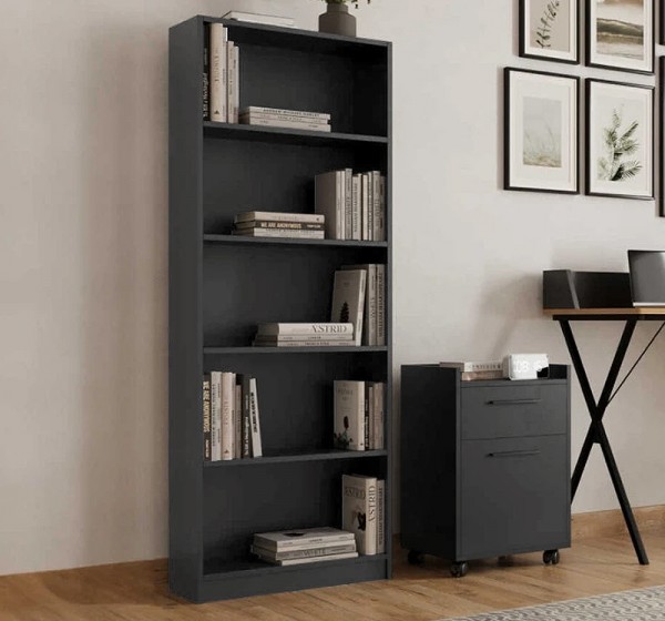 Βιβλιοθήκη Max Megapap χρώμα ανθρακί 58x23x170εκ.