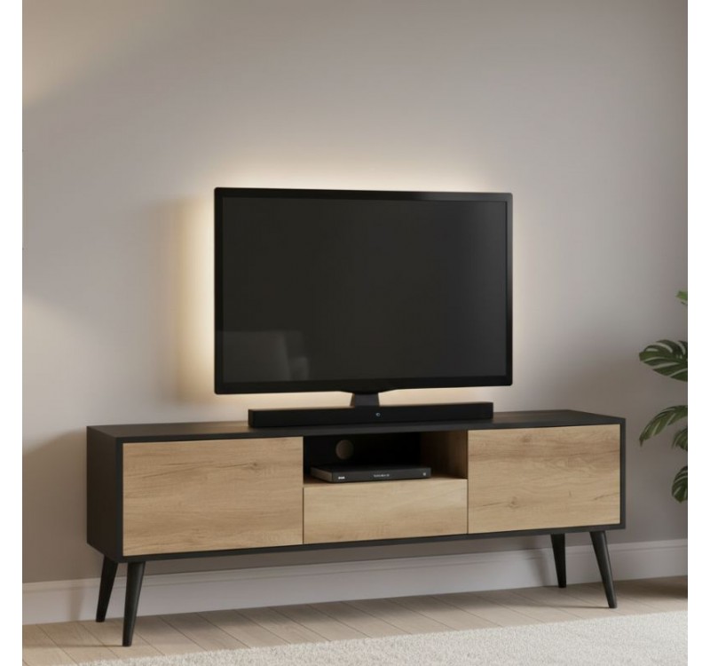 Έπιπλο τηλεόρασης Style Megapap χρώμα μαύρο - tori 160x41x58εκ.