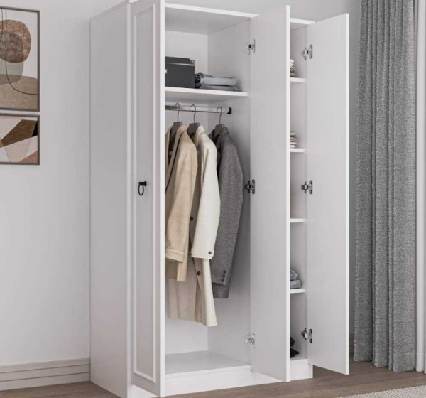 Ντουλάπα ρούχων Hampton Megapap τρίφυλλη χρώμα λευκό 103x52x185εκ.