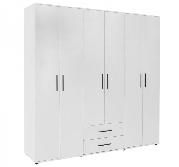 Ντουλάπα ρούχων Bianco Megapap εξάφυλλη με συρτάρια χρώμα λευκό 206x52x213εκ.