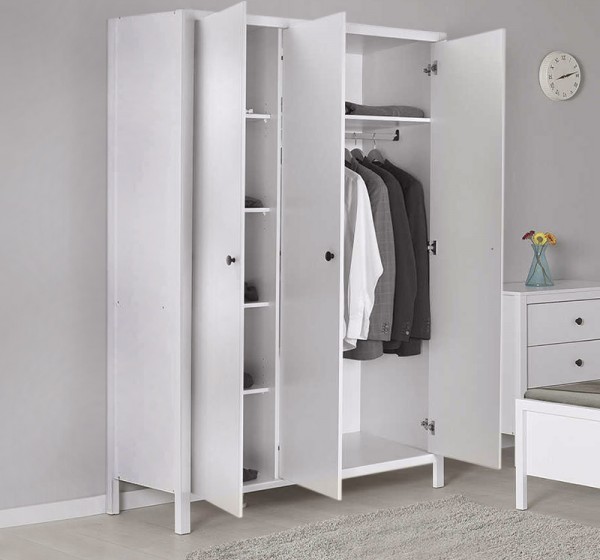 Ντουλάπα ρούχων French Megapap τρίφυλλη χρώμα λευκό 125x54x196εκ.