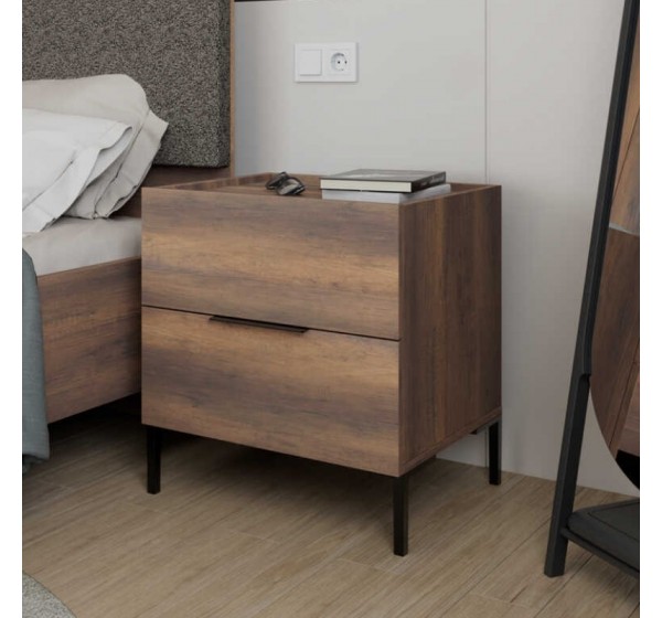 Κομοδίνο Oryana Megapap χρώμα καρυδί 55x44x59εκ.