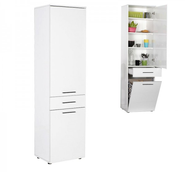 Ντουλάπι με καλάθι απλύτων Diamond Megapap χρώμα λευκό gloss 52x38x187εκ.