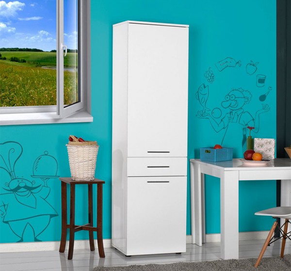 Ντουλάπι με καλάθι απλύτων Diamond Megapap χρώμα λευκό gloss 52x38x187εκ.