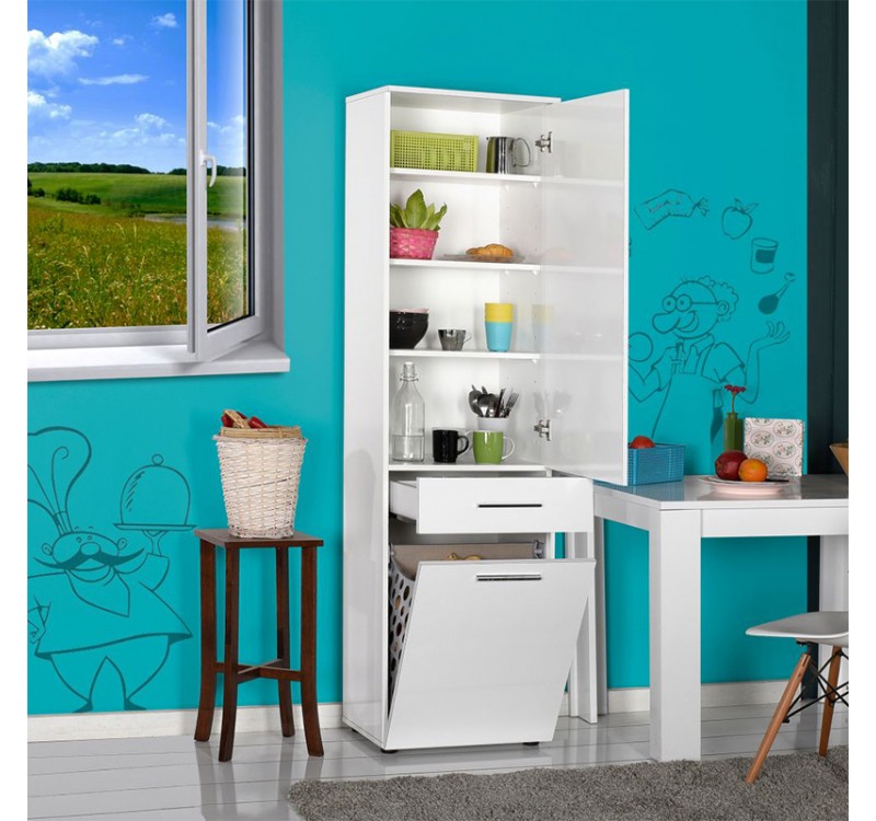 Ντουλάπι με καλάθι απλύτων Diamond Megapap χρώμα λευκό gloss 52x38x187εκ.