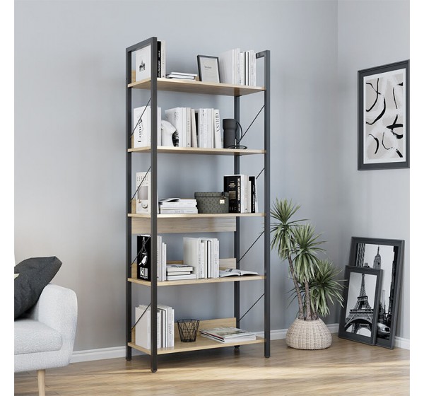 Βιβλιοθήκη Connect Megapap χρώμα florida oak 73x35x172εκ.