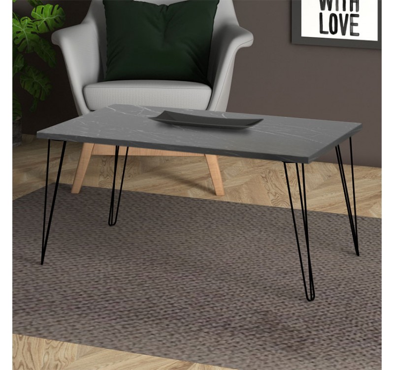 Τραπεζάκι σαλονιού Fiona Megapap χρώμα μαύρο εφέ μαρμάρου 90x55x43εκ.