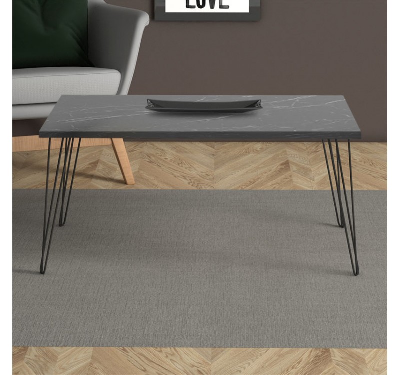 Τραπεζάκι σαλονιού Fiona Megapap χρώμα μαύρο εφέ μαρμάρου 90x55x43εκ.