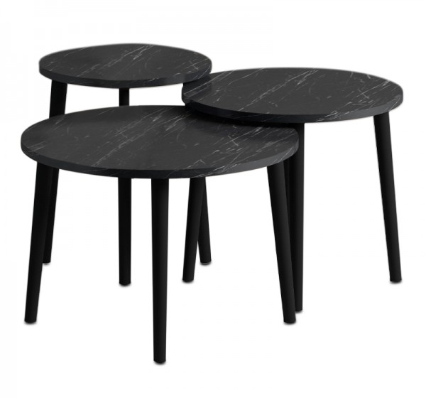 Τραπεζάκι σαλονιού σετ 3 τμχ Roma Megapap χρώμα μαύρο εφέ μαρμάρου Φ60x46εκ.
