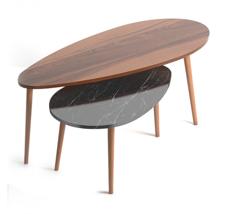 Τραπεζάκια βοηθητικά Elips Megapap χρώμα καρυδί - μαύρο εφέ μαρμάρου 116x46x46εκ.