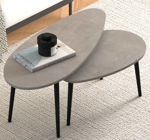 Τραπεζάκι σαλονιού σετ 2 τμχ Elips Megapap χρώμα γκρι ρετρό 116x46x46εκ.