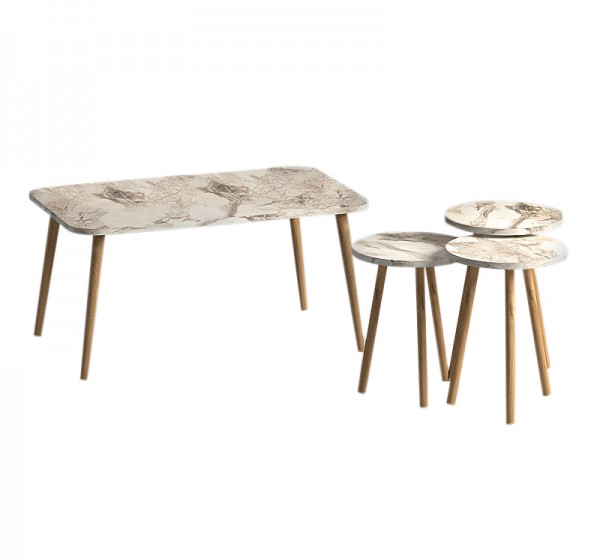 Τραπεζάκι σαλονιού σετ 4 τμχ Soul Megapap χρώμα μπεζ εφέ μαρμάρου 90x55x43εκ.
