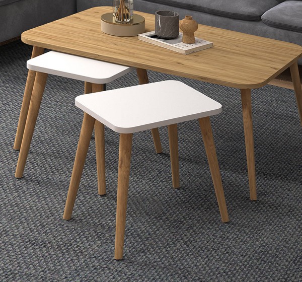 Τραπεζάκι σαλονιού σετ 3 τμχ Oliva Megapap χρώμα oak - λευκό 90x55x46εκ.