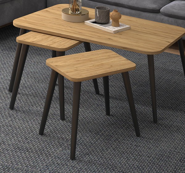 Τραπεζάκι σαλονιού σετ 3 τμχ Oliva Megapap χρώμα oak 90x55x46εκ.