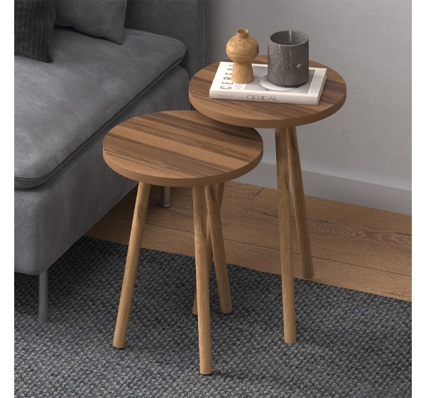 Τραπεζάκια βοηθητικά σετ 2 τμχ Roma Megapap χρώμα καρυδί Ø34x46εκ.