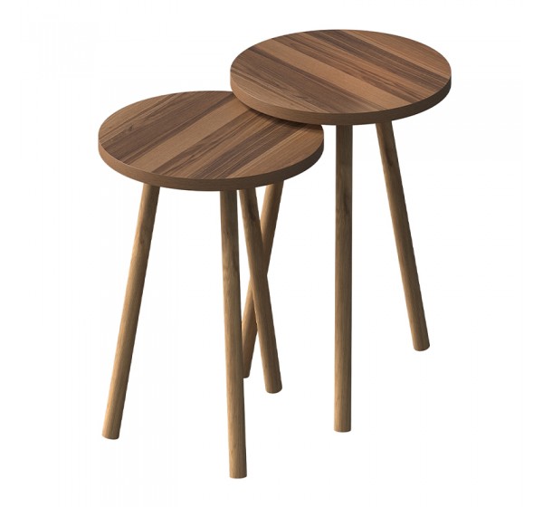 Τραπεζάκια βοηθητικά σετ 2 τμχ Roma Megapap χρώμα καρυδί Ø34x46εκ.