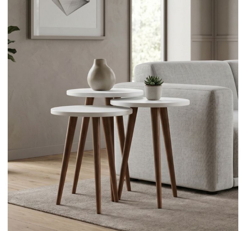 Τραπεζάκι βοηθητικό σετ 3 τμχ Cruz Megapap χρώμα λευκό Ø33x46εκ.