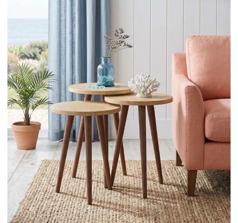 Τραπεζάκι βοηθητικό σετ 3 τμχ Cruz Megapap χρώμα sapphire oak Ø33x46εκ.