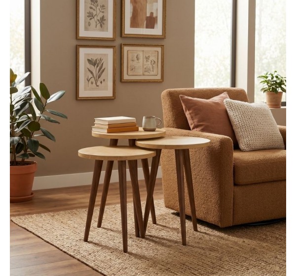 Τραπεζάκι βοηθητικό σετ 3 τμχ Cruz Megapap χρώμα sapphire oak Ø33x46εκ.