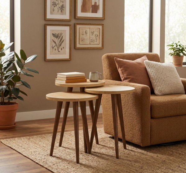 Τραπεζάκι βοηθητικό σετ 3 τμχ Cruz Megapap χρώμα sapphire oak Ø33x46εκ.