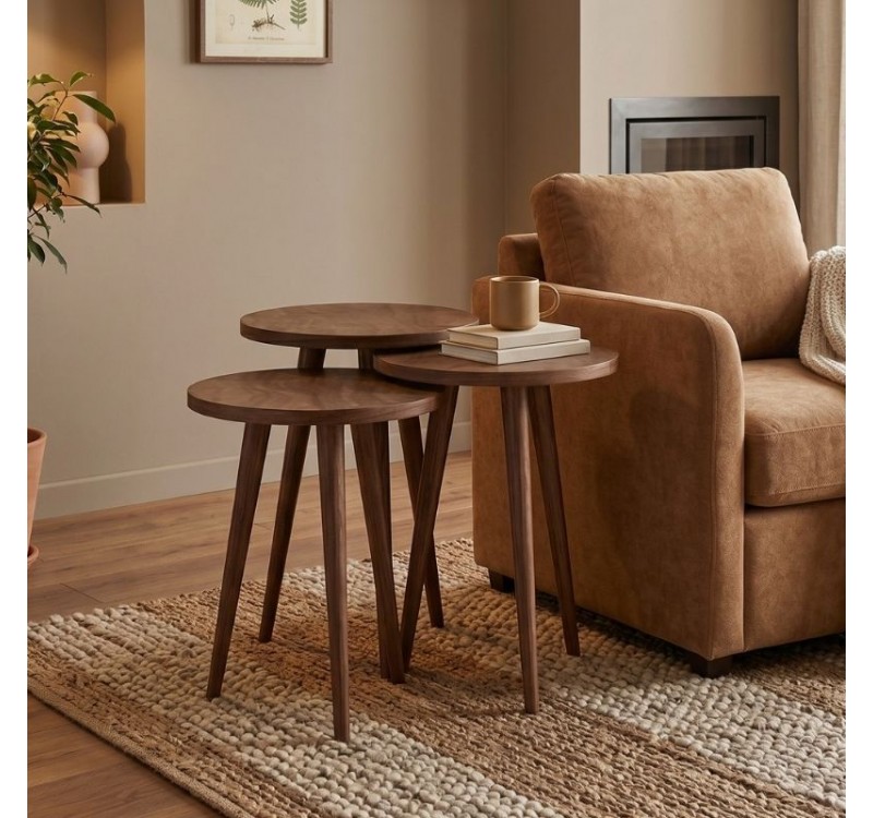 Τραπεζάκι βοηθητικό σετ 3 τμχ Cruz Megapap χρώμα καρυδί Ø33x46εκ.