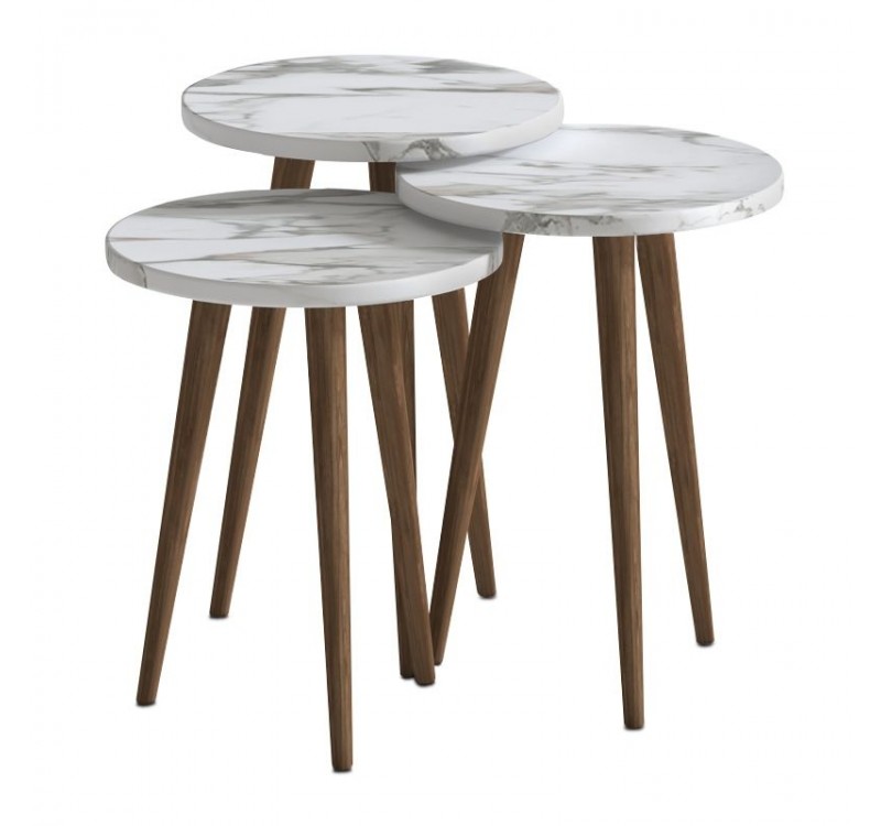 Τραπεζάκι βοηθητικό σετ 3 τμχ Cruz Megapap χρώμα λευκό εφέ μαρμάρου Ø33x46εκ.