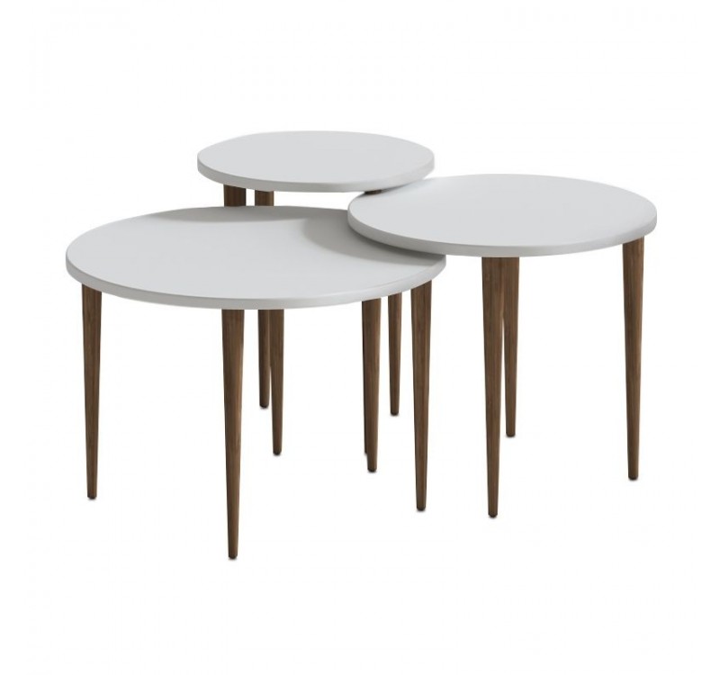 Τραπεζάκι σαλονιού σετ 3 τμχ Nola Megapap χρώμα λευκό Ø60x46εκ.