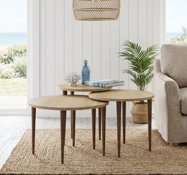 Τραπεζάκι σαλονιού σετ 3 τμχ Nola Megapap χρώμα sapphire oak Ø60x46εκ.
