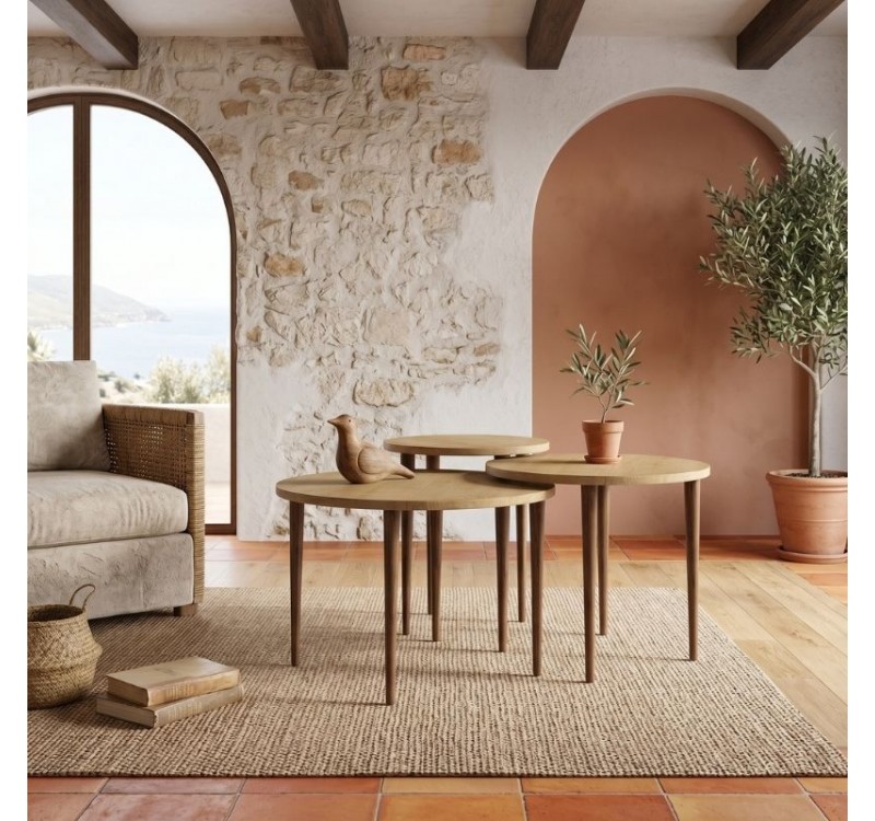 Τραπεζάκι σαλονιού σετ 3 τμχ Nola Megapap χρώμα sapphire oak Ø60x46εκ.