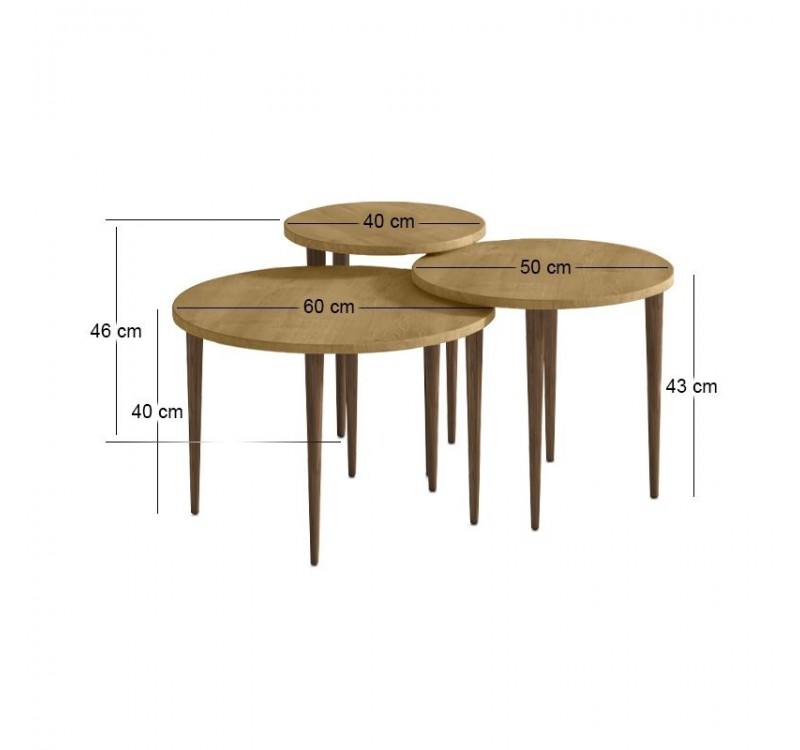 Τραπεζάκι σαλονιού σετ 3 τμχ Nola Megapap χρώμα sapphire oak Ø60x46εκ.