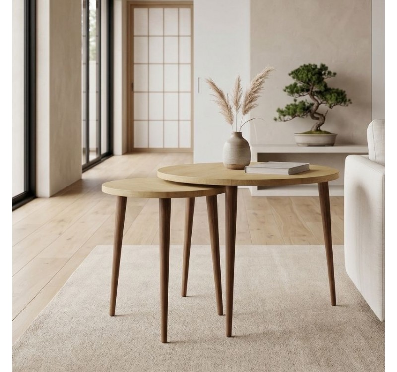 Τραπεζάκι σαλονιού σετ 2 τμχ Nola Megapap χρώμα sapphire oak Ø60x46εκ.