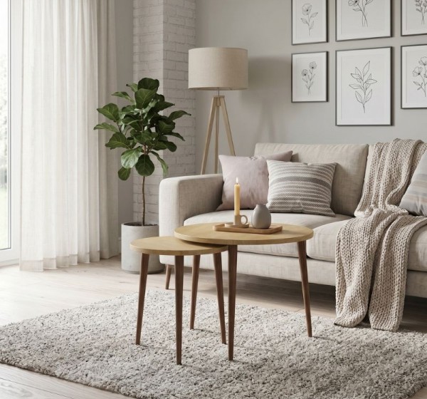 Τραπεζάκι σαλονιού σετ 2 τμχ Nola Megapap χρώμα sapphire oak Ø60x46εκ.