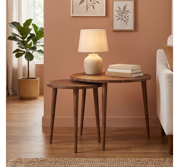 Τραπεζάκι σαλονιού σετ 2 τμχ Nola Megapap χρώμα καρυδί Ø60x46εκ.