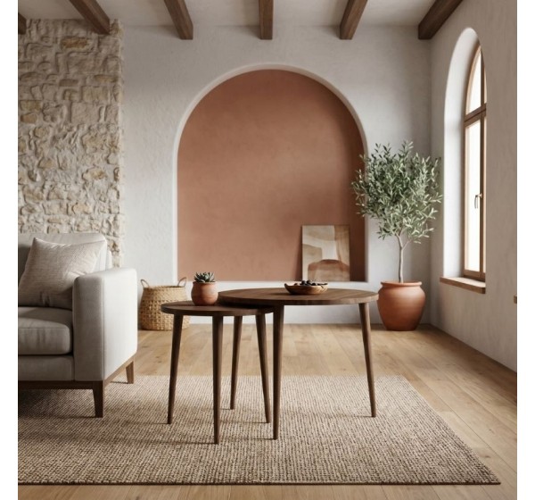 Τραπεζάκι σαλονιού σετ 2 τμχ Nola Megapap χρώμα καρυδί Ø60x46εκ.