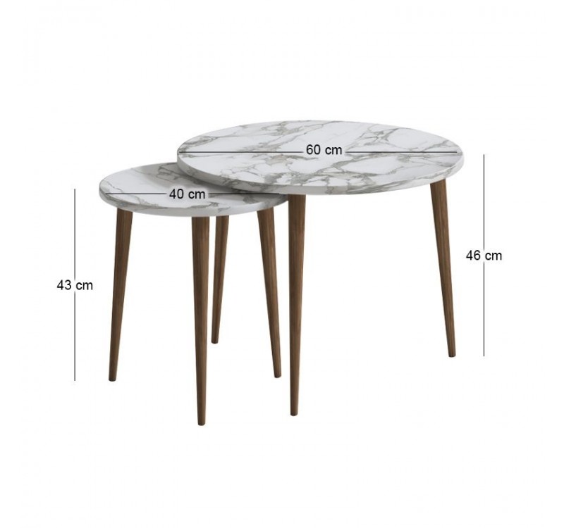 Τραπεζάκι σαλονιού σετ 2 τμχ Nola Megapap χρώμα λευκό εφέ μαρμάρου Ø60x46εκ.