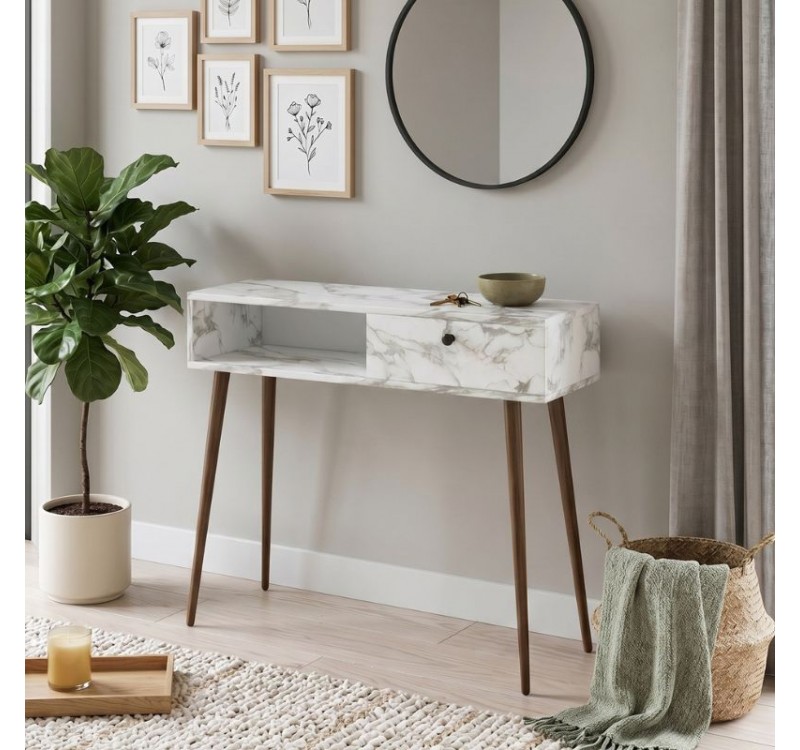 Κονσόλα Napoli Megapap χρώμα λευκό εφέ μαρμάρου 90x29x88εκ.