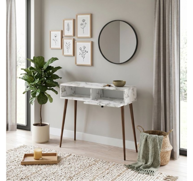 Κονσόλα Napoli Megapap χρώμα λευκό εφέ μαρμάρου 90x29x88εκ.