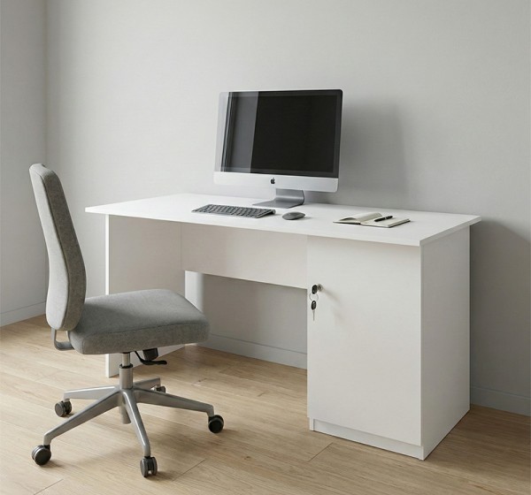 Γραφείο εργασίας με κλειδαριά Moto Megapap χρώμα λευκό 150x80x75εκ.